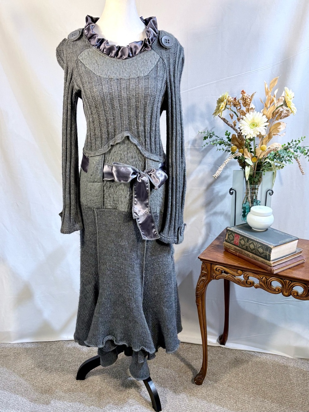 ☀️Vintage Grifflin Paris Mohair Wool Mixed Media Handkerchief Knit Dress L🧡 - Picture 14 of 14